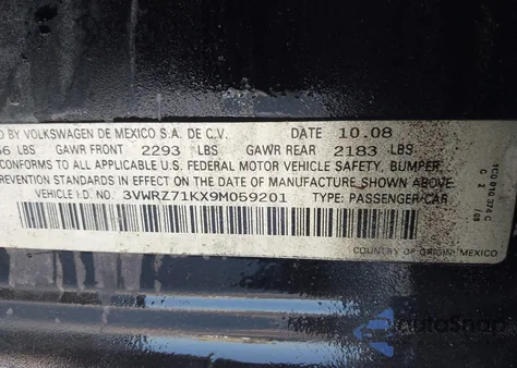 2009 Volkswagen Jetta Se/Sel z USA, uszkodzony, nr VIN 3VWRZ71KX9M059201